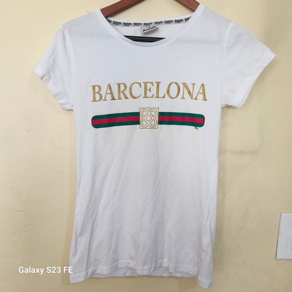 Originals by PN Barcelona Graphic T-Shirt Womens Size M White Gold Green Red